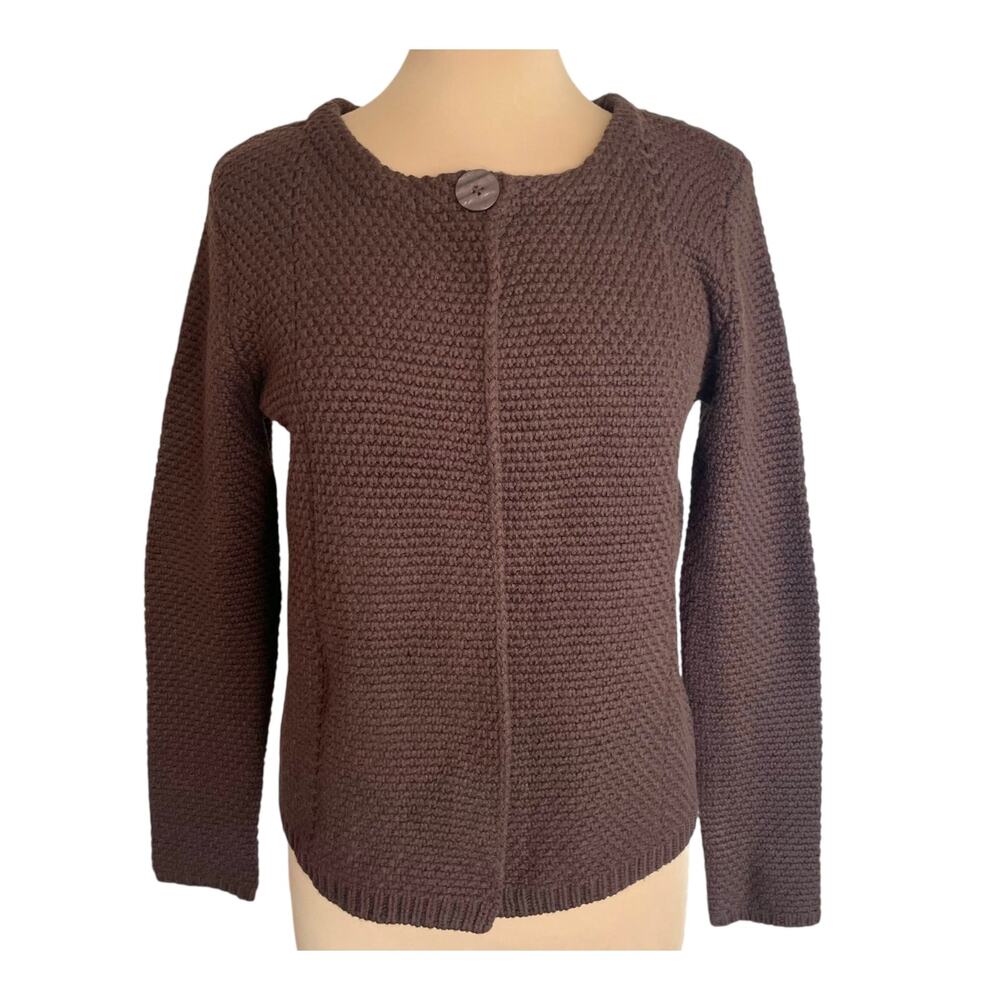 NEW Adrienne Vittadini Chocolate Brown Sweater Cardigan Womens MED Chunky Knit